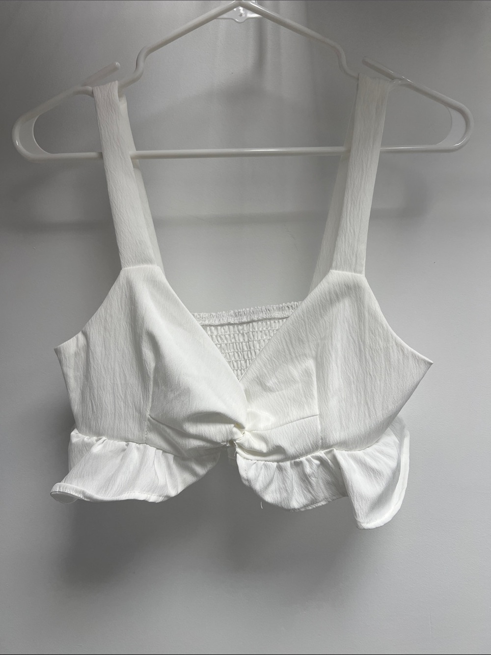 SHEIN White Twist-Front Ruffle Crop Top